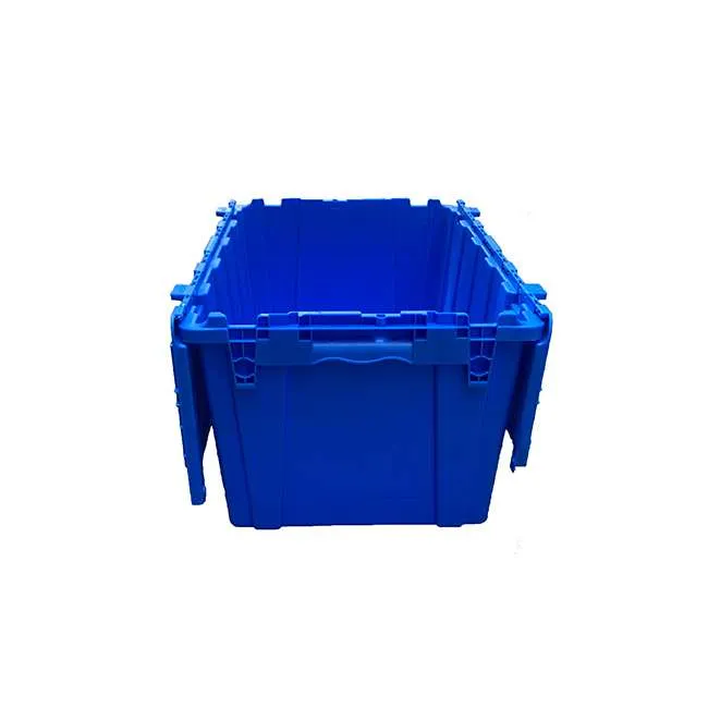 73L Heavy-Duty Attached Lid Plastic Moving Crate | Nestable Logistics Tote