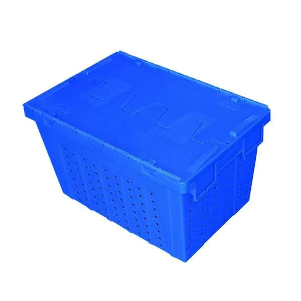 Vented Plastic Moving Crate with Attached Lid | 600x400mm Logistics Bin
